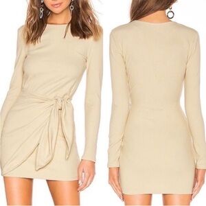Superdown Revolve Ribbed Cream Tie Waist Mini Dress